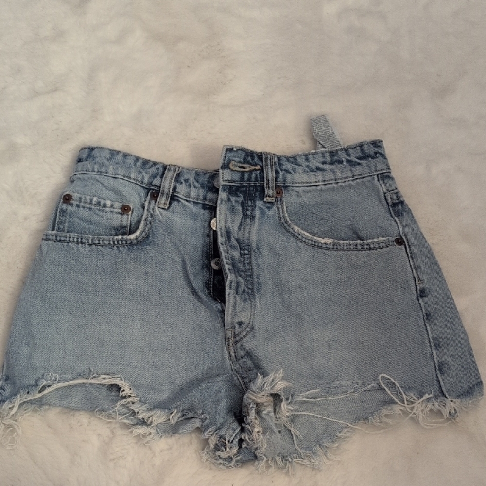 Zara Light Blue Distressed Jean Shorts